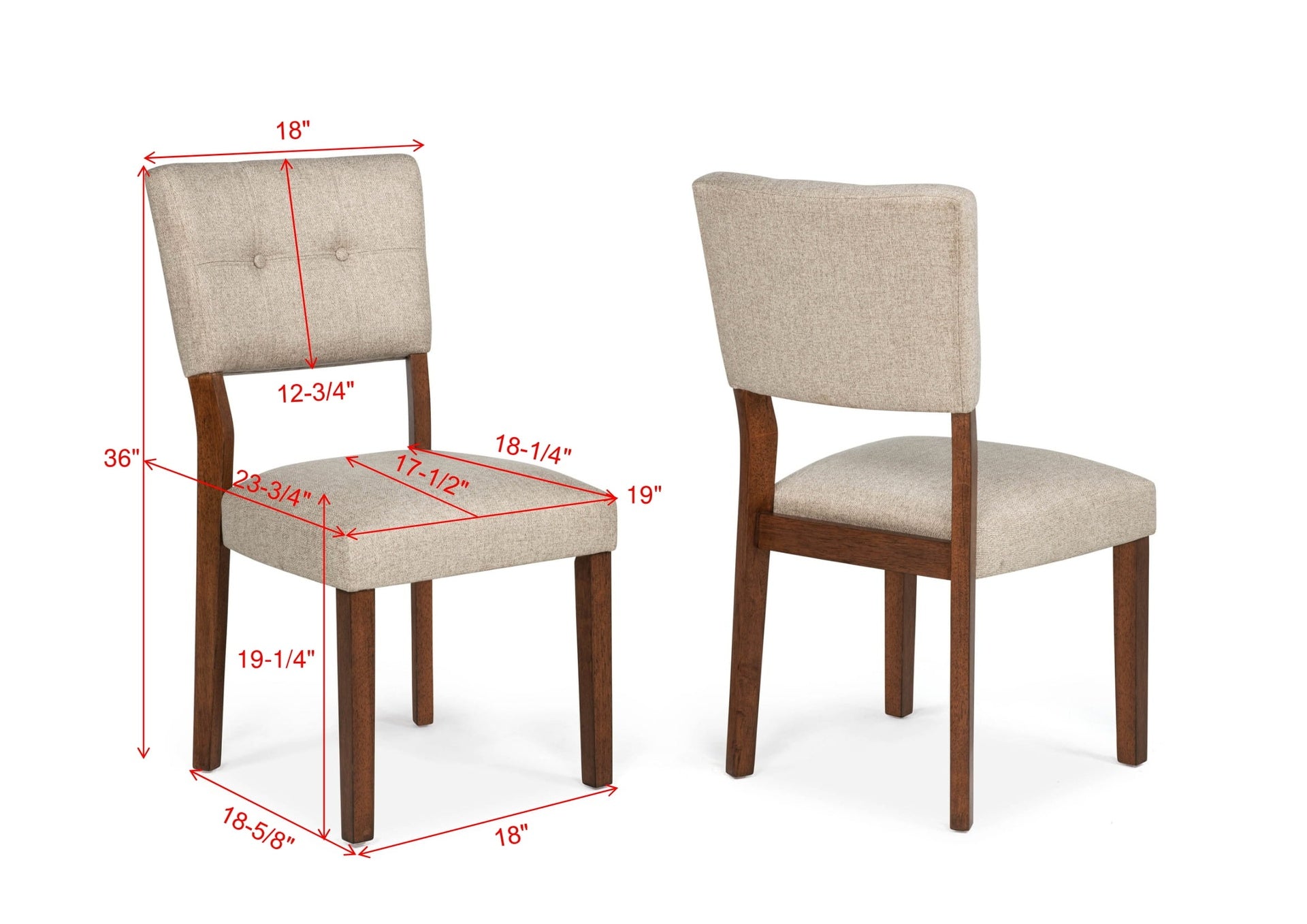 2pc Mid-century Brown Warm Wood Finish Curved Button Tufted Chairs Upholstered Seat Back Dining Room Wooden Solid Wood Furniture