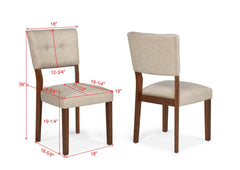 2pc Mid-century Brown Warm Wood Finish Curved Button Tufted Chairs Upholstered Seat Back Dining Room Wooden Solid Wood Furniture