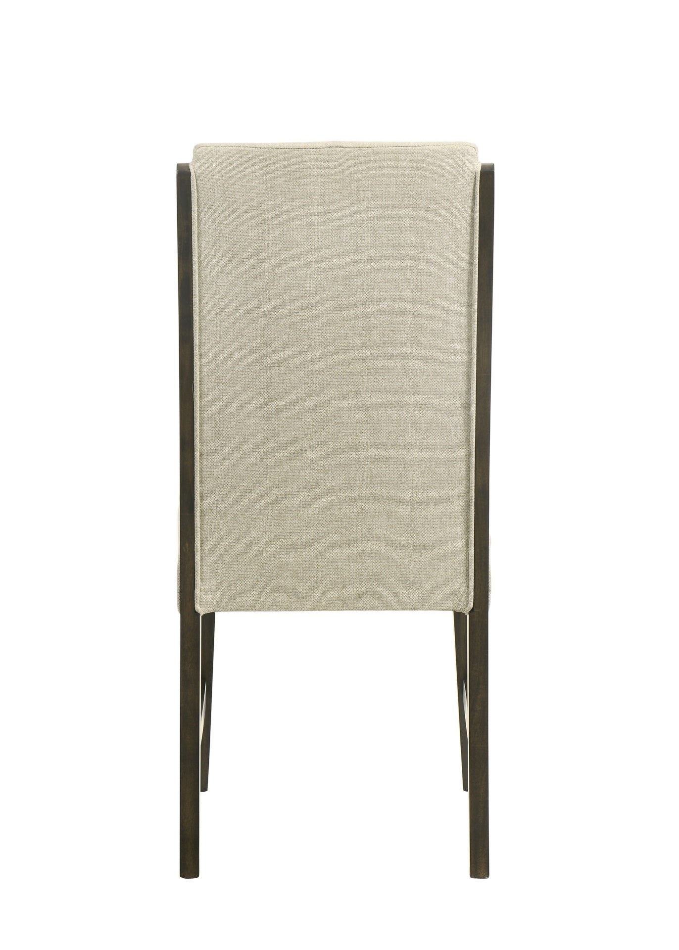 2pc Upholstered Chairs Elegant Tufted Detailing Plush Comfort Espresso Wood Frame Beige Upholstery Dining Room Wooden Furniture