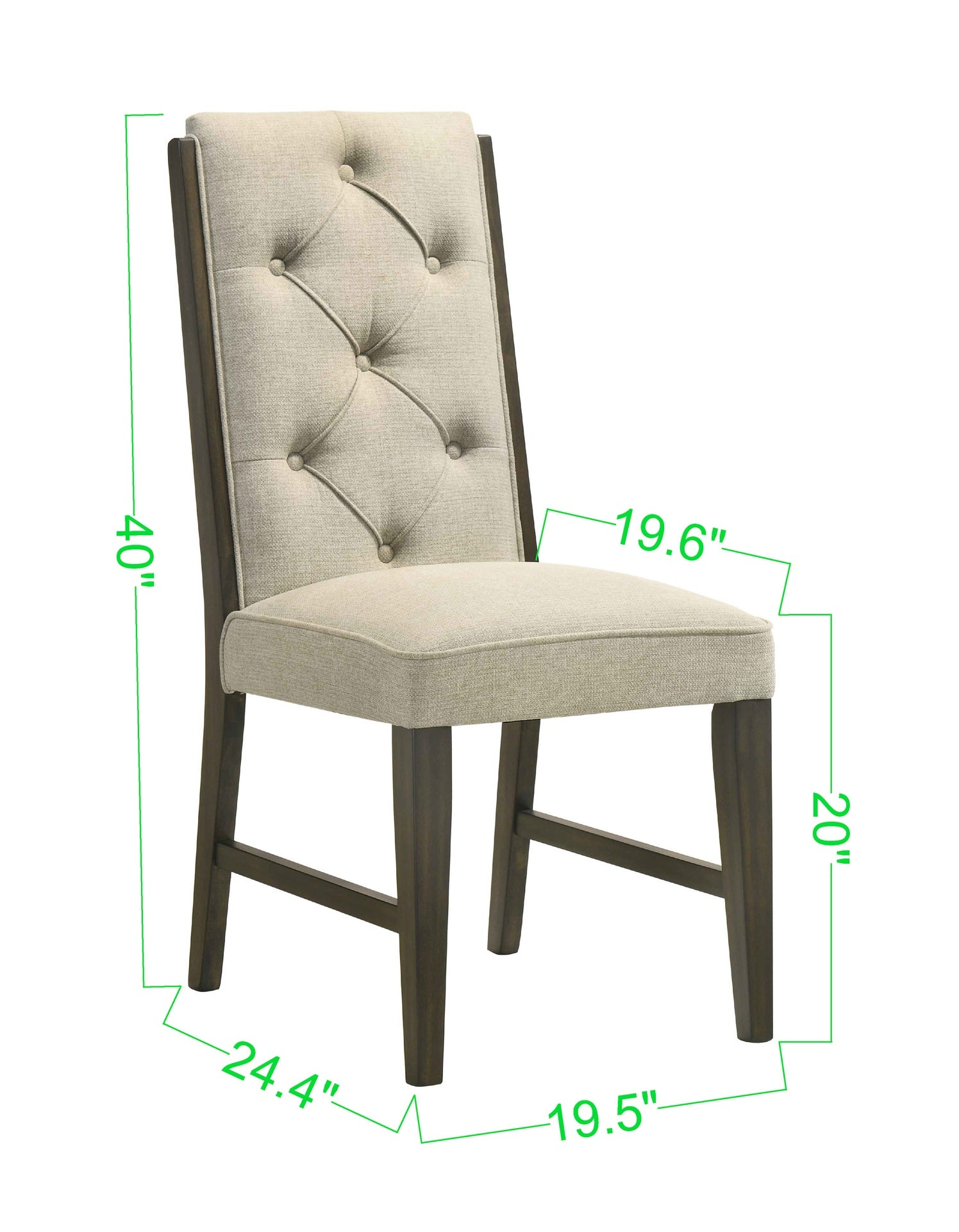 2pc Upholstered Chairs Elegant Tufted Detailing Plush Comfort Espresso Wood Frame Beige Upholstery Dining Room Wooden Furniture