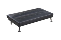Black Color Faux Leather 1pc Adjustable Sofa Metal Legs Tufted Upholstered Plush Cushion Couch w USB
