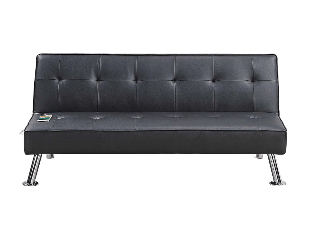Black Color Faux Leather 1pc Adjustable Sofa Metal Legs Tufted Upholstered Plush Cushion Couch w USB