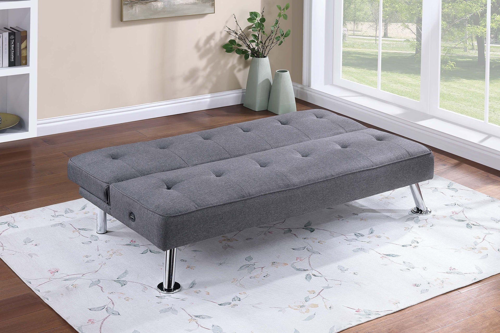 Blue Grey Color Polyfiber 1pc Adjustable Sofa Metal Legs Tufted Upholstered Plush Cushion Couch USB