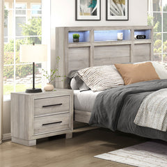 Modern Gray Finish Two-Drawer Nightstand Wooden Bedroom Furniture 1pc Bedside Cabinet