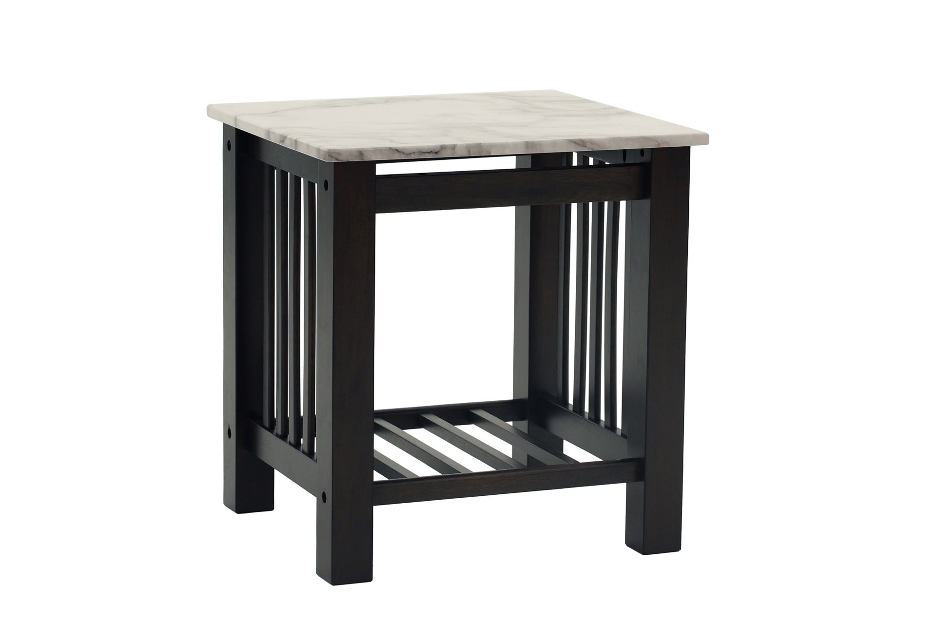 Modern Contemporary 1pc End Table Faux Marble Top Antique Walnut Solid Legs Open Storage Shelf Occasional Table Living Room