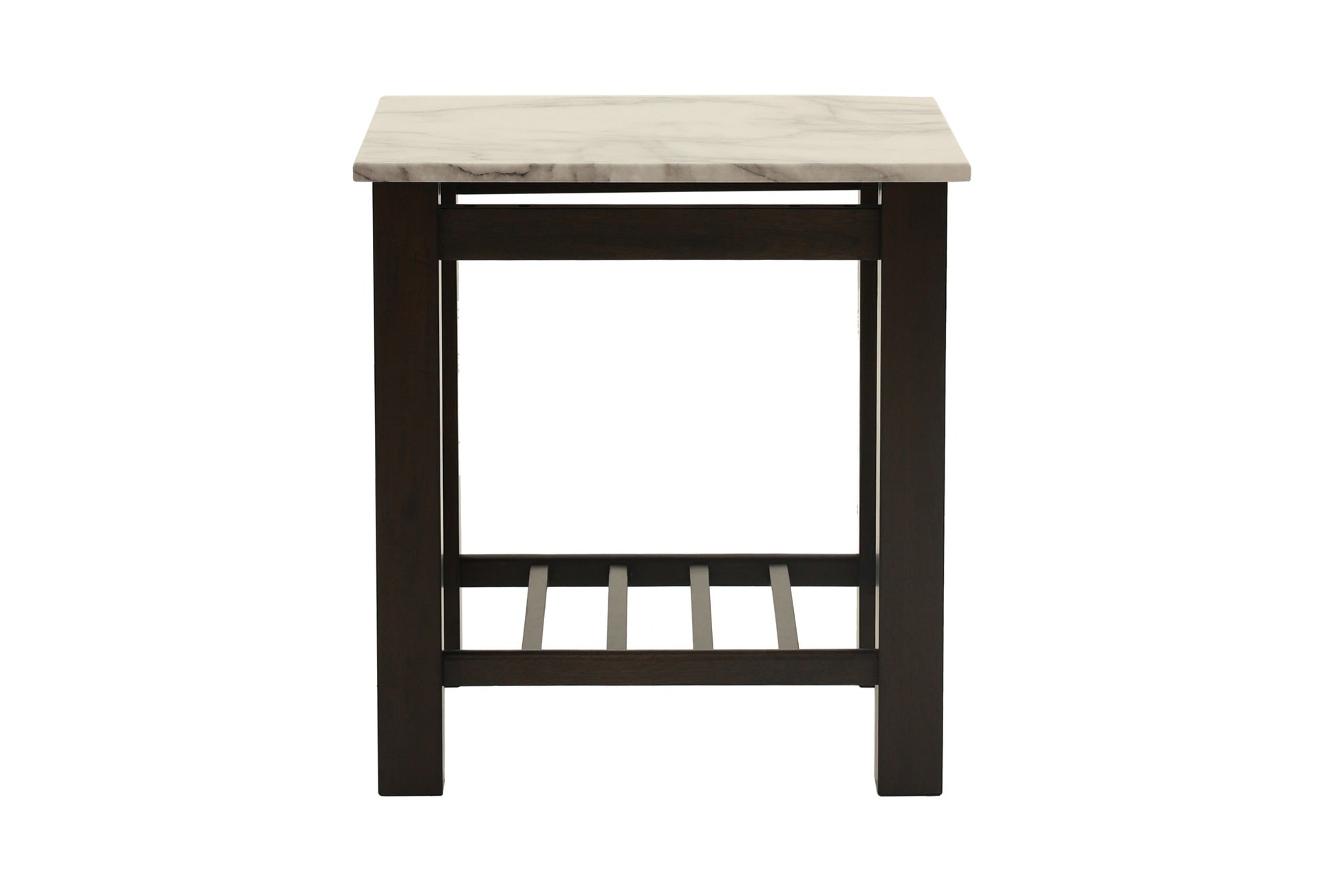 Modern Contemporary 1pc End Table Faux Marble Top Antique Walnut Solid Legs Open Storage Shelf Occasional Table Living Room