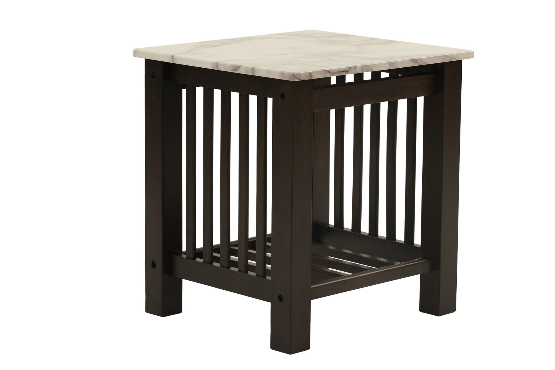 Modern Contemporary 1pc End Table Faux Marble Top Antique Walnut Solid Legs Open Storage Shelf Occasional Table Living Room