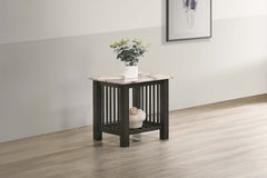 Modern Contemporary 1pc End Table Faux Marble Top Antique Walnut Solid Legs Open Storage Shelf Occasional Table Living Room
