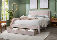 Contemporary Style 1pc Full Size Bed w Storage Drawer Light Pink Corduroy Texture Design Bedroom Furniture