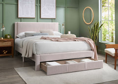 Contemporary Style 1pc Full Size Bed w Storage Drawer Light Pink Corduroy Texture Design Bedroom Furniture