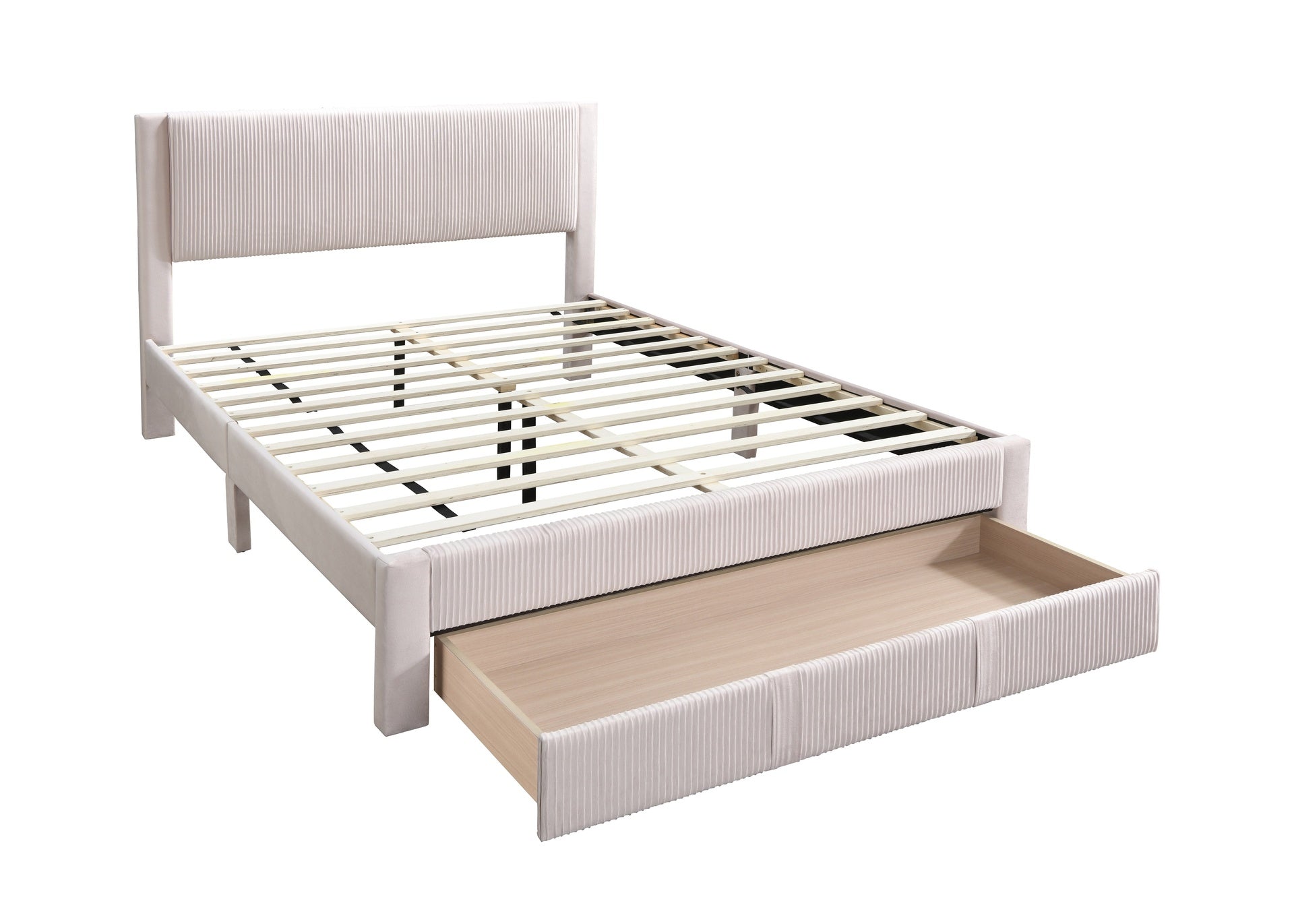 Contemporary Style 1pc Full Size Bed w Storage Drawer Light Pink Corduroy Texture Design Bedroom Furniture