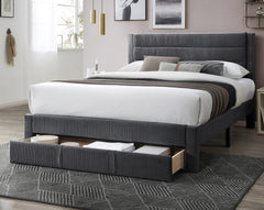 Luxury Contemporary Look 1pc Full Size Bed w Storage Drawer Charcoal Corduroy Headboard Bedframe
