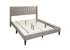 Modern Eye-Catching 1pc Full Size Bed Light Brown Burlap Fabric Unique Diamond Design Headboard Bedframe