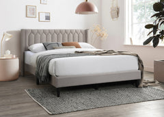 Modern Eye-Catching 1pc Full Size Bed Light Brown Burlap Fabric Unique Diamond Design Headboard Bedframe