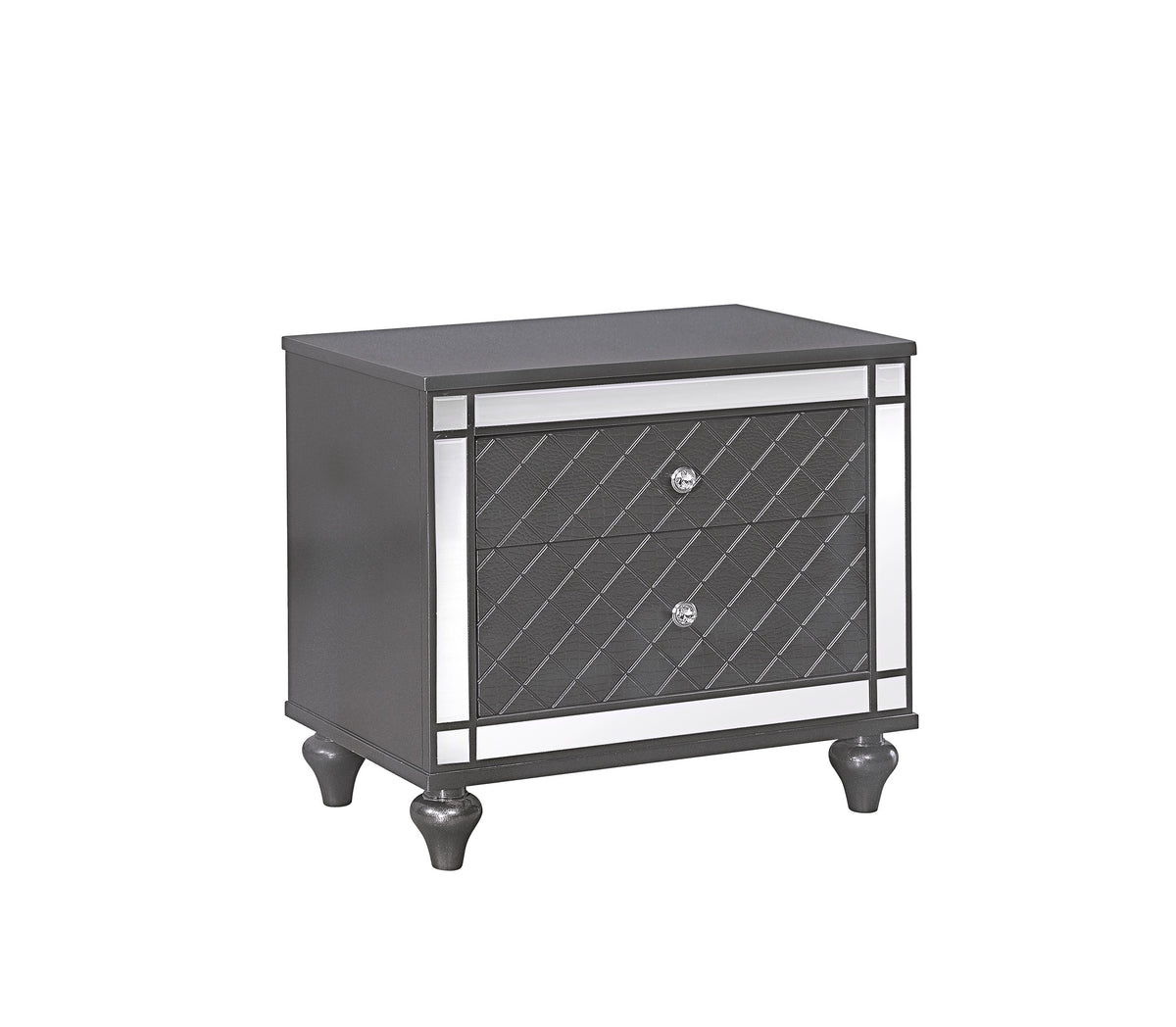 1Pc Glam Contemporary Style 2-Drawer Nightstand End Table with Mirror Plating Tapered Legs Gray Finish Bedroom Solid Wood Wooden Furniture