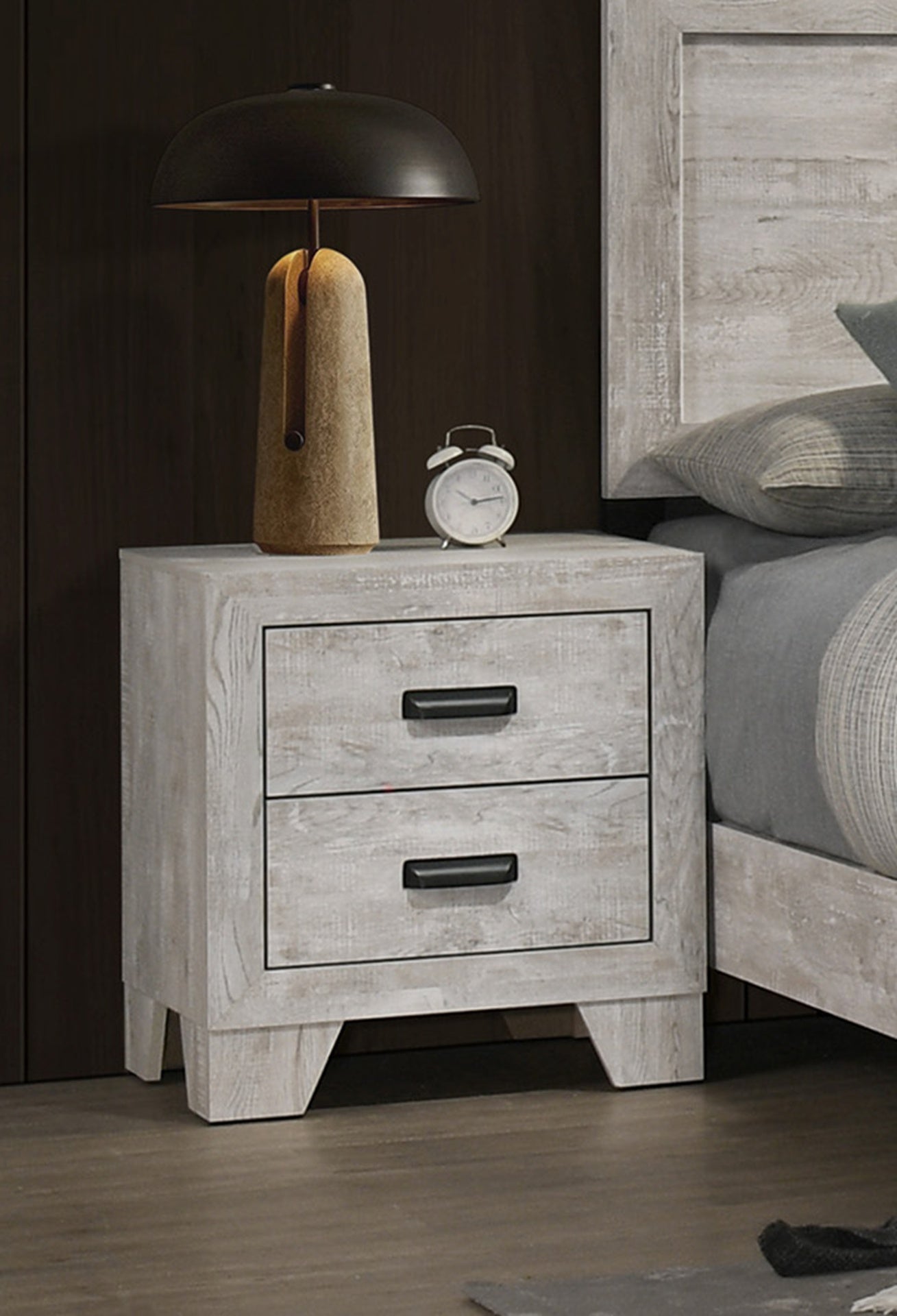 1pc Transitional 2-Drawer Nightstand with Metal Hardware Whitewashed Wood Finish Wooden Bedroom Furniture
