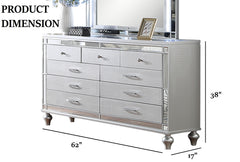 Glam Style 1pc Dresser Snake Skin Design Glass Panel Gourd Legs Silver Finish Bedroom Furniture
