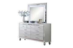 Glam Style 1pc Dresser Snake Skin Design Glass Panel Gourd Legs Silver Finish Bedroom Furniture