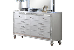 Glam Style 1pc Dresser Snake Skin Design Glass Panel Gourd Legs Silver Finish Bedroom Furniture