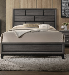 Cotemporary Gray Finish Queen Size Panel Low-profile Bed Geometric Design Wooden Bedroom Furniture