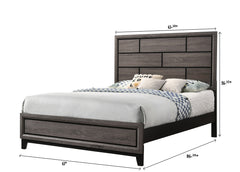 Cotemporary Gray Finish Queen Size Panel Low-profile Bed Geometric Design Wooden Bedroom Furniture