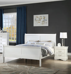 Full Size Bed White Louis Phillipe Solid wood 1pc Bed Bedroom Sleigh Bed Bedroom Furniture