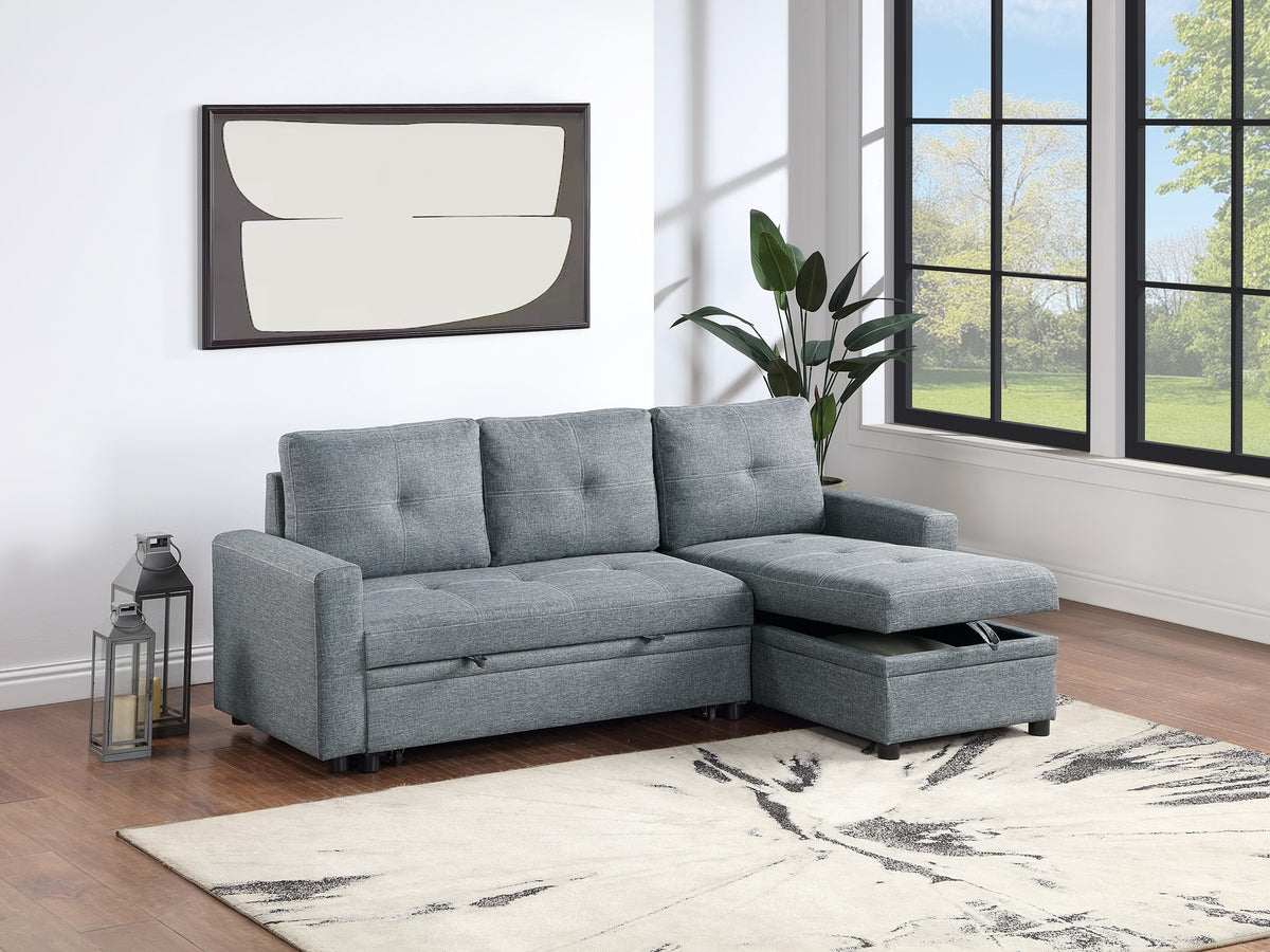 Black Gray Polyfiber Convertible Sectional Sofa Pull out Bed Couch Storage Chaise Reversible 2pc Sectional Living Room Furniture
