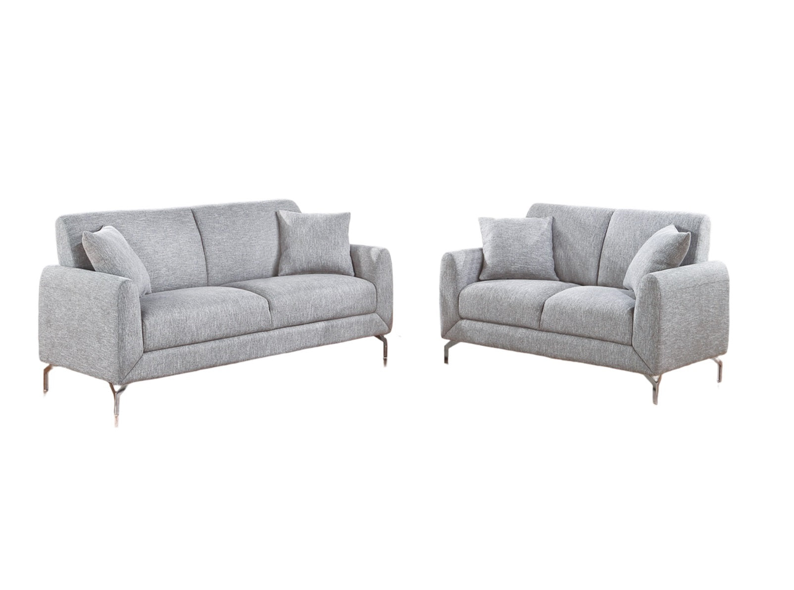 Elegant 2pc Sofa Set Light Gray Burlap Like Fabric Sofa Loveseat w Pillows Cozy Design Plush Couch Living Room