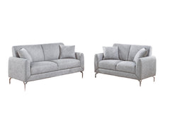 Elegant 2pc Sofa Set Light Gray Burlap Like Fabric Sofa Loveseat w Pillows Cozy Design Plush Couch Living Room