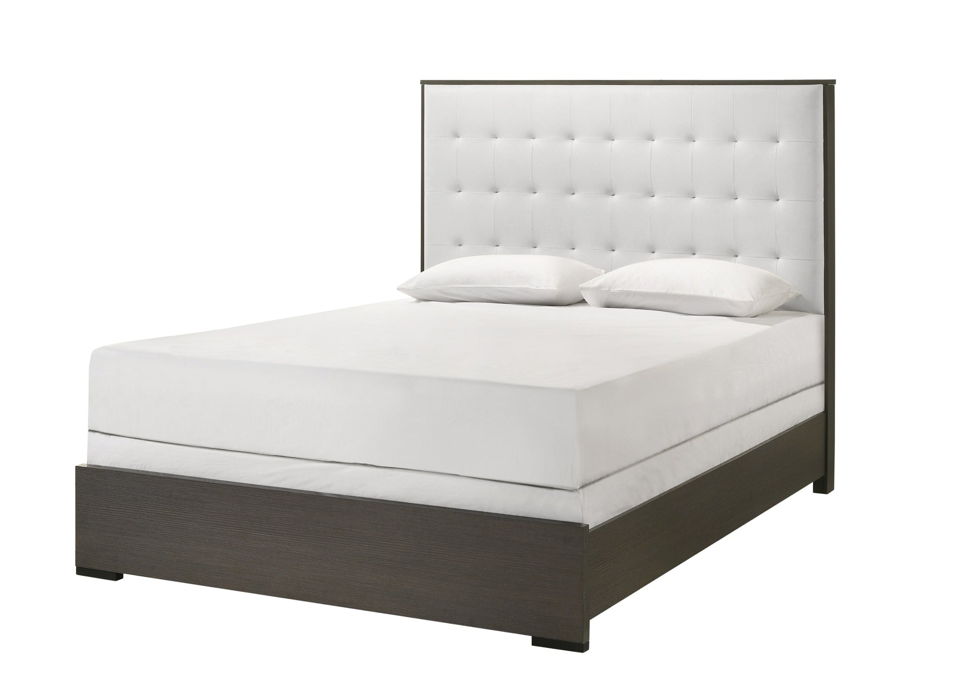 1pc Contemporary Upholstered Full Size Panel Bed Button Tufted Headboard Wooden Bedroom Furniture White Cream Gray