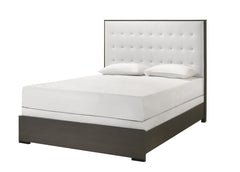 1pc Contemporary Upholstered Full Size Panel Bed Button Tufted Headboard Wooden Bedroom Furniture White Cream Gray