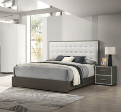 1pc Contemporary Upholstered Twin Size Panel Youth Bed Button Tufted Headboard Wooden Bedroom Furniture White Cream Gray
