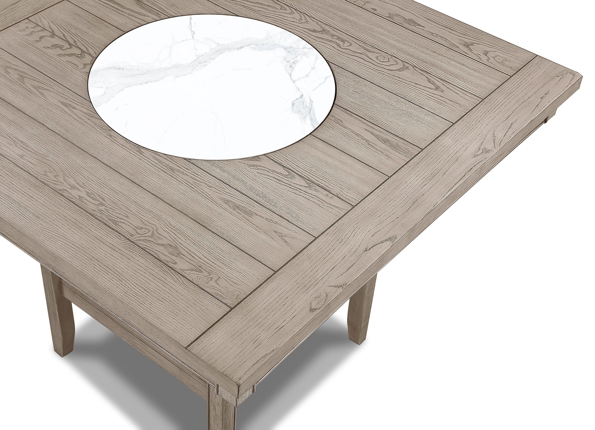 5pc Dining Set Contemporary Farmhouse Style Counter Height w 20-Inch White Faux Marble Lazy Susan All Tan / Beige Gray Finish Upholstered Chairs Wooden Wood Veneers Solid Wood Dining Room Furniture