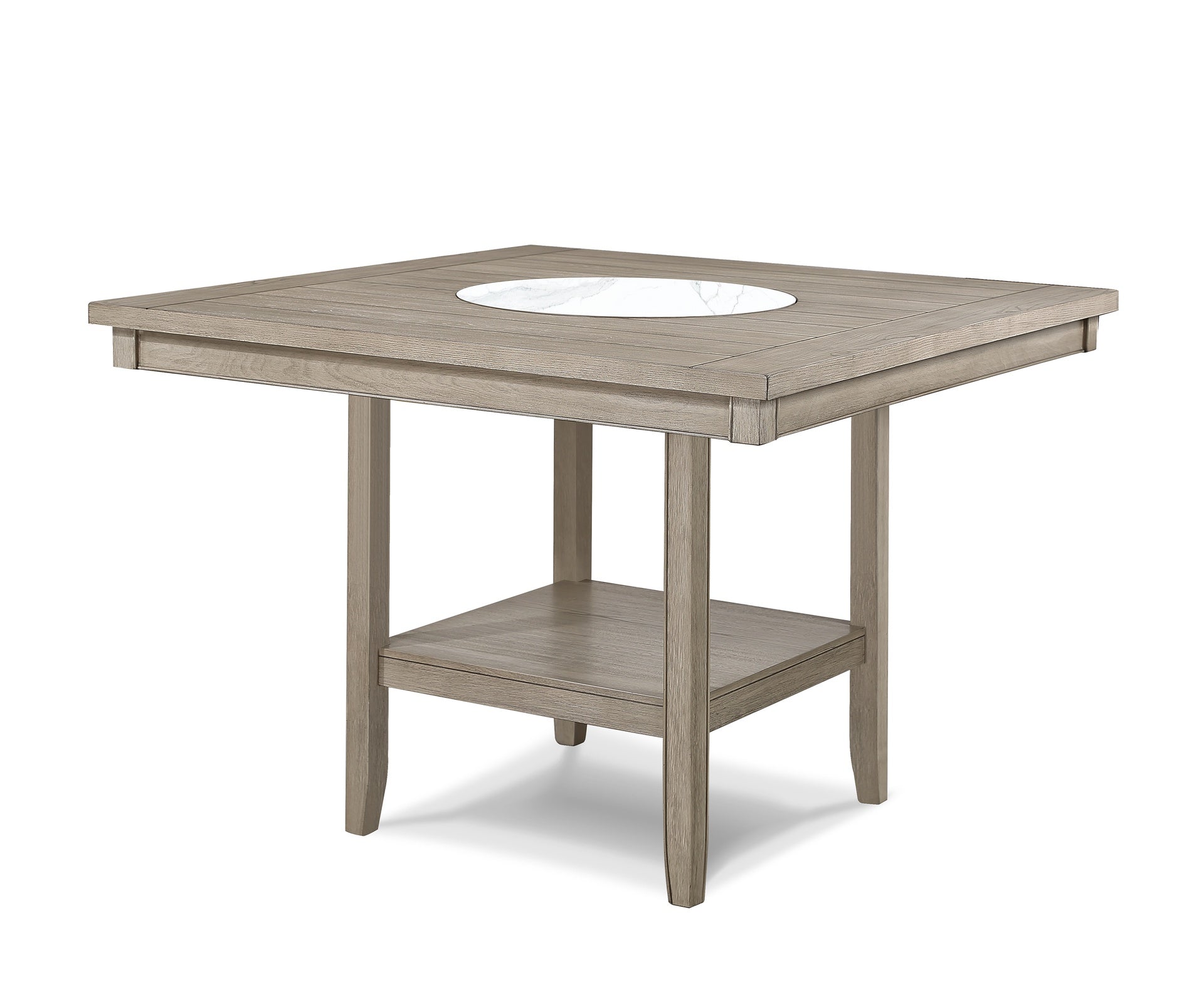 5pc Dining Set Contemporary Farmhouse Style Counter Height w 20-Inch White Faux Marble Lazy Susan All Tan / Beige Gray Finish Upholstered Chairs Wooden Wood Veneers Solid Wood Dining Room Furniture