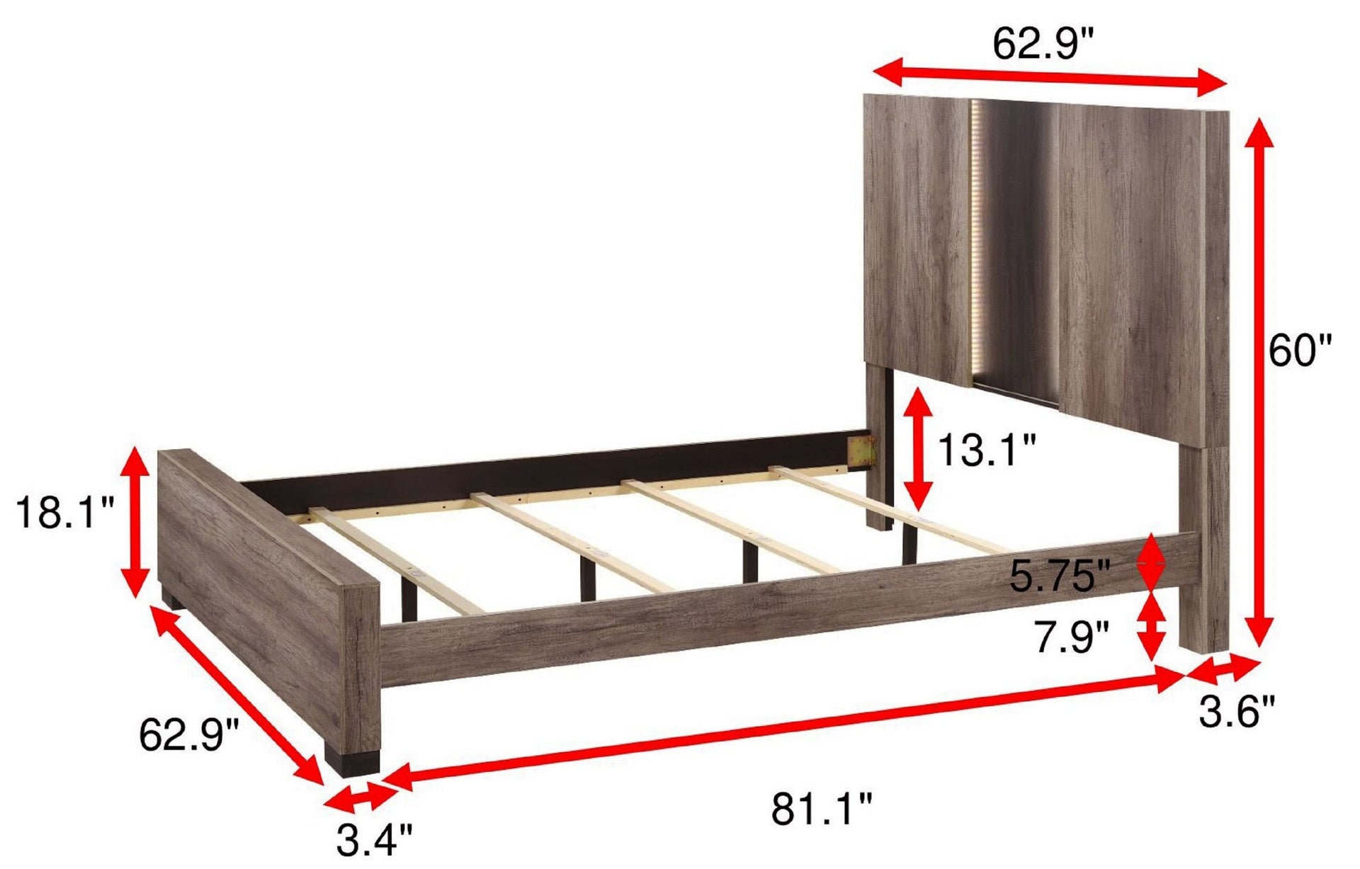 Contemporary Queen Panel LED Light Headboard Bed 1pc Brown Beige Gray Finish Wooden Bedroom Furniture