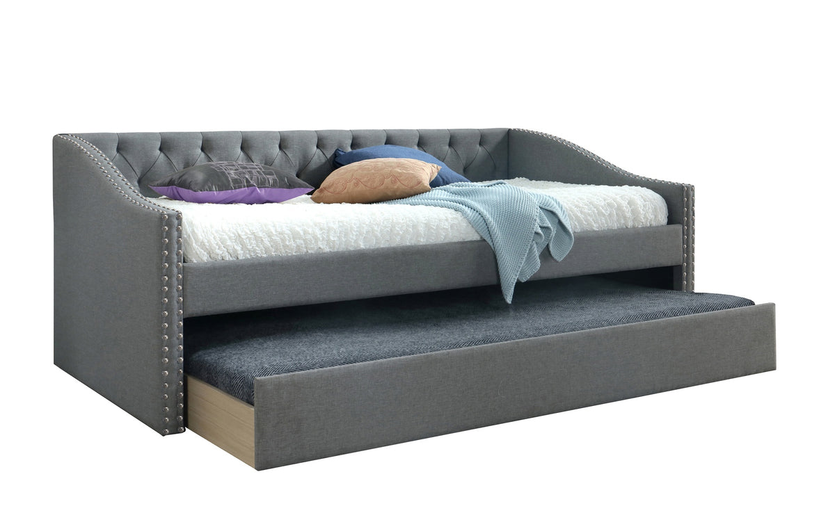 Luxurious 1pc Modern Daybed Button Tufted Nailhead Trim Armrest Pull Out Trundle Bedroom Living Room Furniture Gray Finish