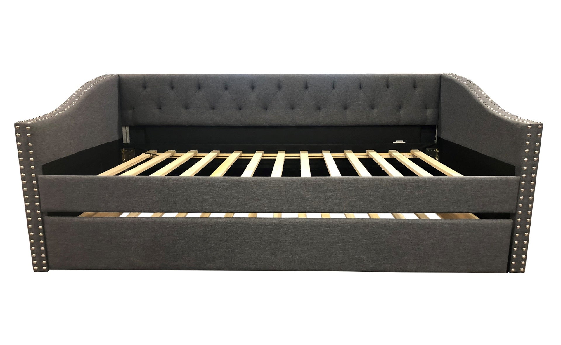Luxurious 1pc Modern Daybed Button Tufted Nailhead Trim Armrest Pull Out Trundle Bedroom Living Room Furniture Gray Finish