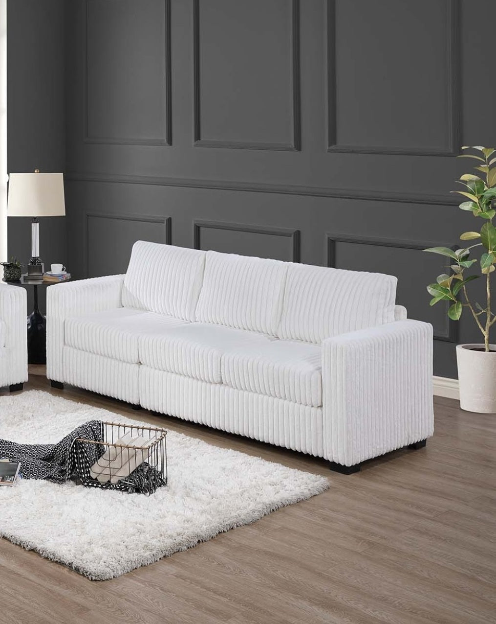 Classic Luxurious Milk Color Sofa And Loveseat Plush Cushion Seat Couch Corduroy Upholstered Living Room Furniture