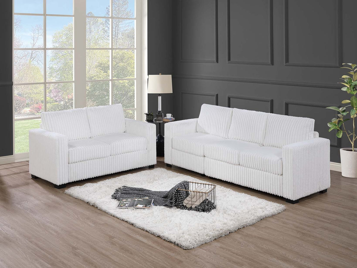 Classic Luxurious Milk Color Sofa And Loveseat Plush Cushion Seat Couch Corduroy Upholstered Living Room Furniture