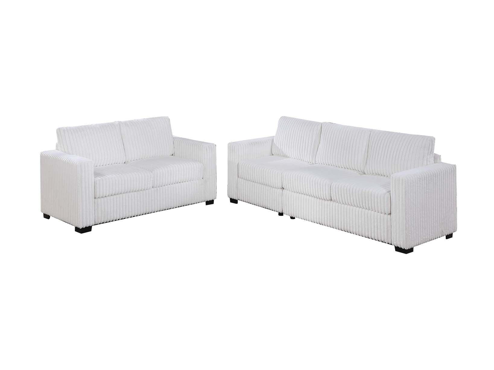 Classic Luxurious Milk Color Sofa And Loveseat Plush Cushion Seat Couch Corduroy Upholstered Living Room Furniture
