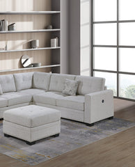 Casual Simple Tufted Couch Living Room Sectional 4pc Set Sincere Bone Color Fabric Upholstered RAF/LAF One-Arm Loveseat Wedge Ottoman
