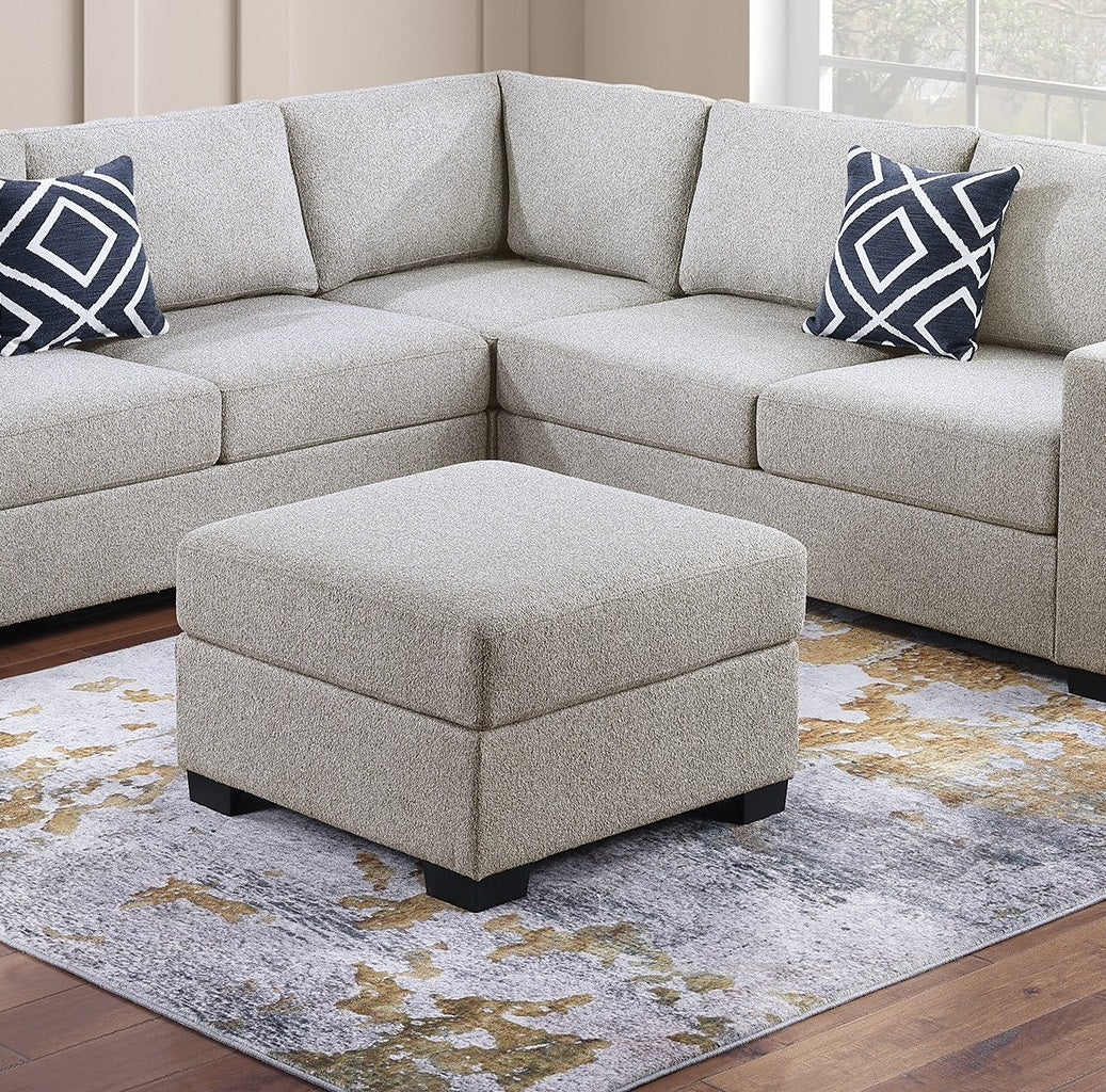 Contemporary Functional Sectional Sofa 4pc Set Beige Boucle Couch Loveseat w Built-in Shelfs Wedge, Ottoman Living Room Furniture L-Shaped Design Couch