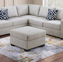 Contemporary Functional Sectional Sofa 4pc Set Beige Boucle Couch Loveseat w Built-in Shelfs Wedge, Ottoman Living Room Furniture L-Shaped Design Couch
