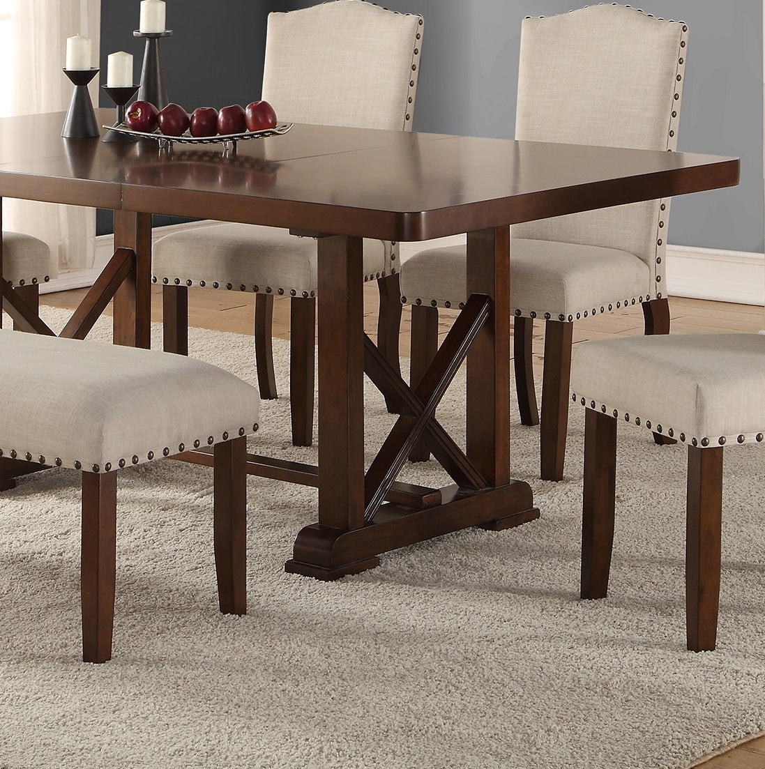 Classic Cherry Veneer 1pc Dining Table w Leaf Unique Design Base W Leg Support Kitchen Dining Room