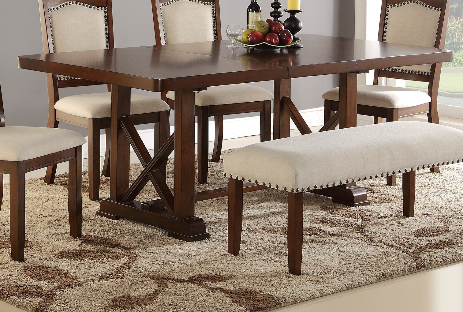 Classic Cherry Veneer 1pc Dining Table w Leaf Unique Design Base W Leg Support Kitchen Dining Room