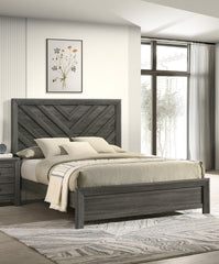 1pc Queen Size Bed Rustic Gray Finish Wooden Bedroom Furniture Geometric Design Chevron Pattern