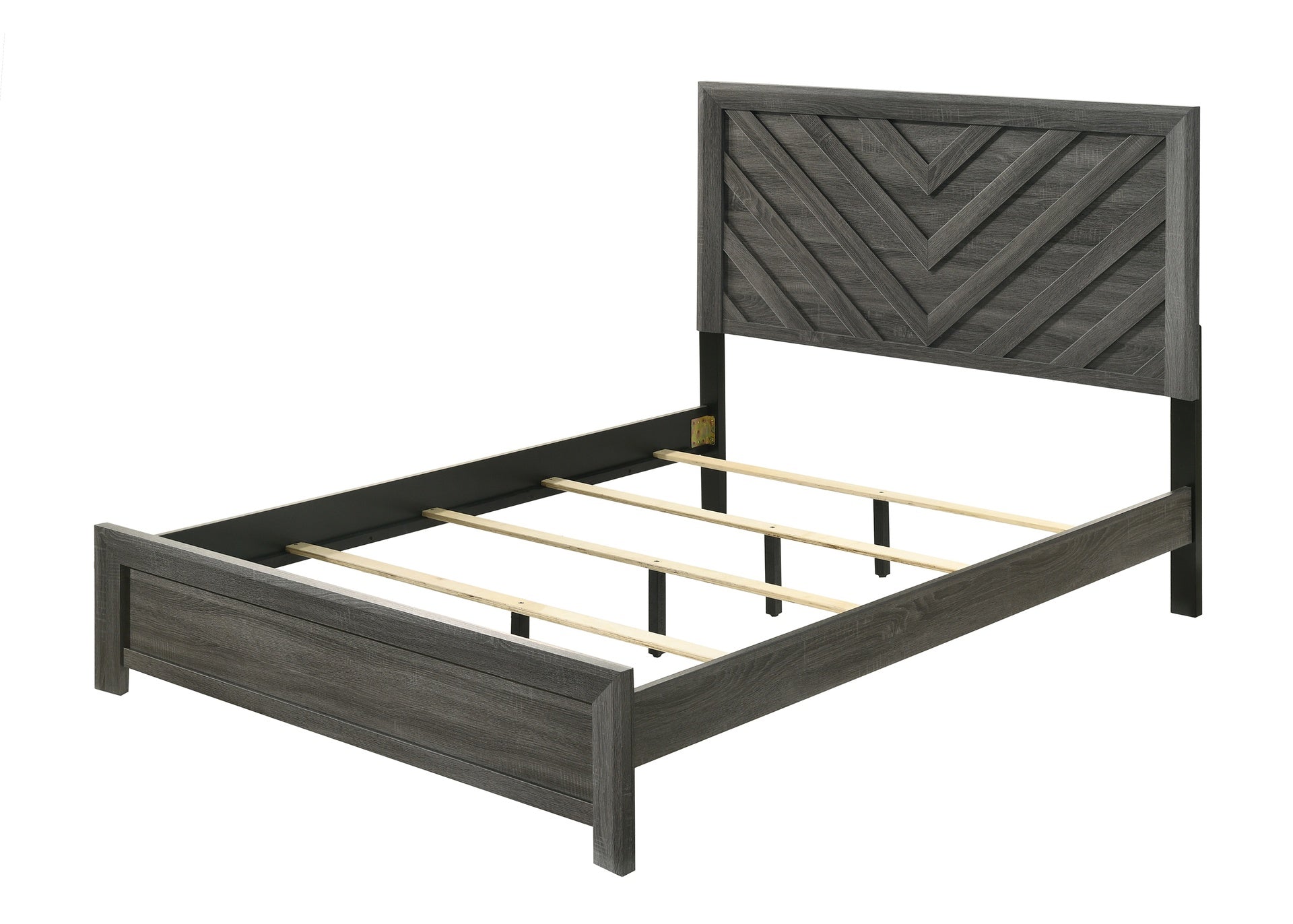 1pc Queen Size Bed Rustic Gray Finish Wooden Bedroom Furniture Geometric Design Chevron Pattern