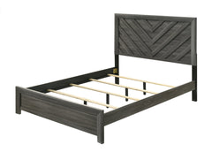 1pc Queen Size Bed Rustic Gray Finish Wooden Bedroom Furniture Geometric Design Chevron Pattern