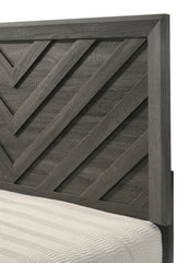 1pc Queen Size Bed Rustic Gray Finish Wooden Bedroom Furniture Geometric Design Chevron Pattern