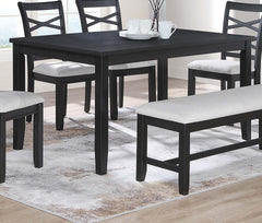 Dining Room Furniture 6pcs Set Charcoal Dining Table 4x Side Chairs Bench Rubberwood Cross Back Design Chair Wooden Top